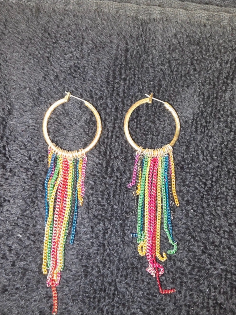 Gold Hoop Earrings with Rainbow Chain Tassels - Women's Fashion Jewelry